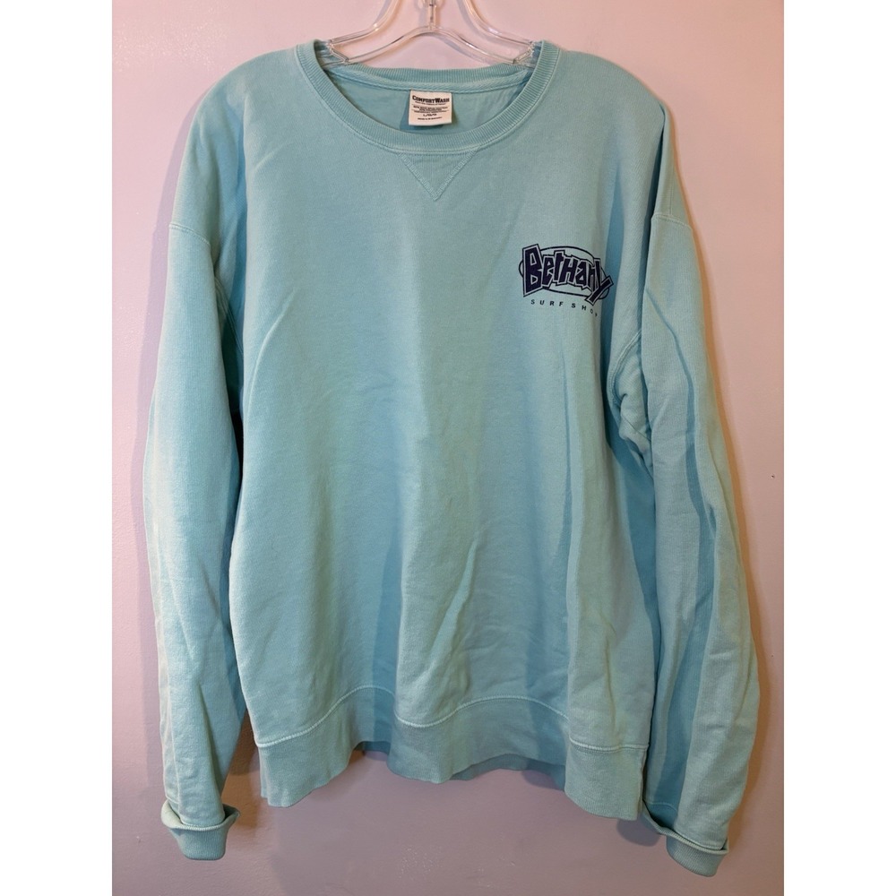 BETHANY SURF SHOP Mint Green Sweatshirt Comfort Wash Large Bethany Beach DE